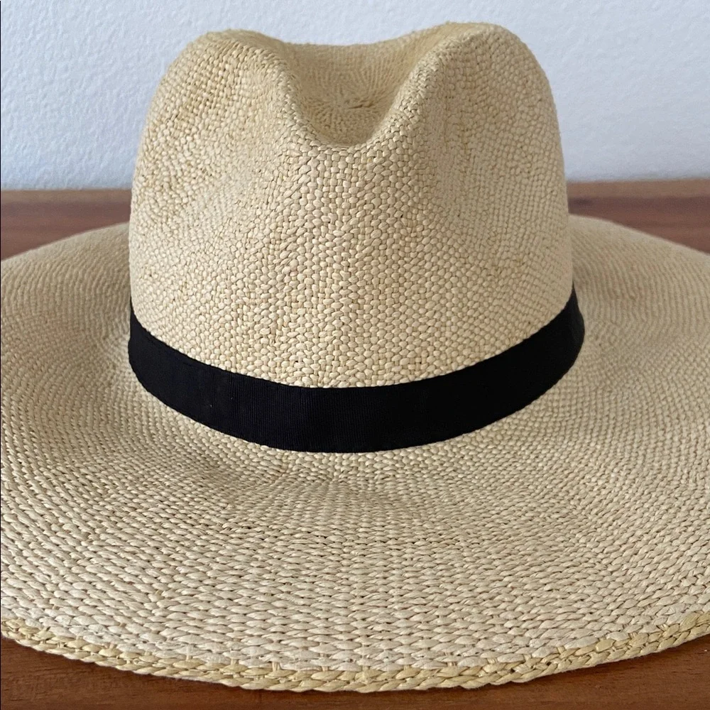 GAP straw woven hat rattan sun hat natural black ribbon band spring summer S/M